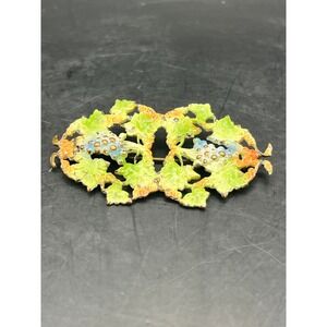 Vintage Enameled Grape Cluster Brooch Colorful Green Gold Tone Pin 2.25" x 1.25"